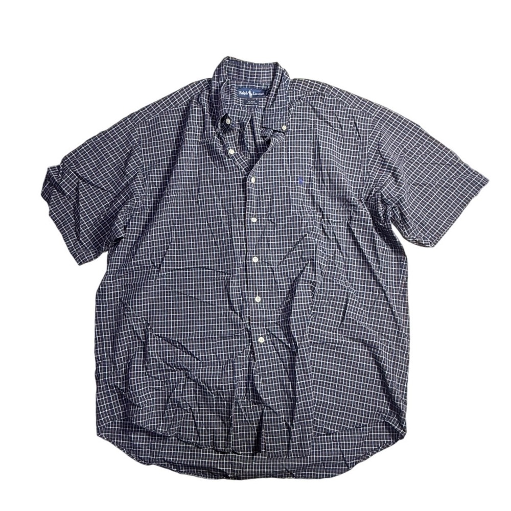 Ralph Lauren Blake Mens XL Navy Check Short Sleeve Button Down Cotton Shirt-2228
